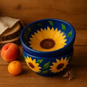Hand-painted sunflower cobalt bowl