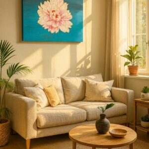 Original floral painting on canvas, pink flower artwork for home décor