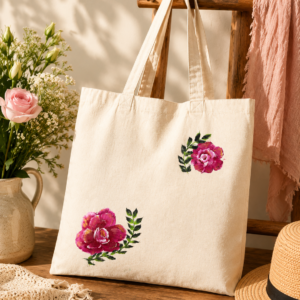 Hand-Painted Floral Tote Bag | Reusable Cotton Shopping Bag